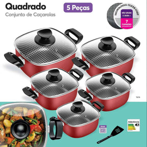 KIT COMPLETO: Panelas Quadradas Antiaderentes C/ Panela de Pressão + Kit Utensílios (Últimas unidades) - OFERTAÇO NIVER DA LOJA