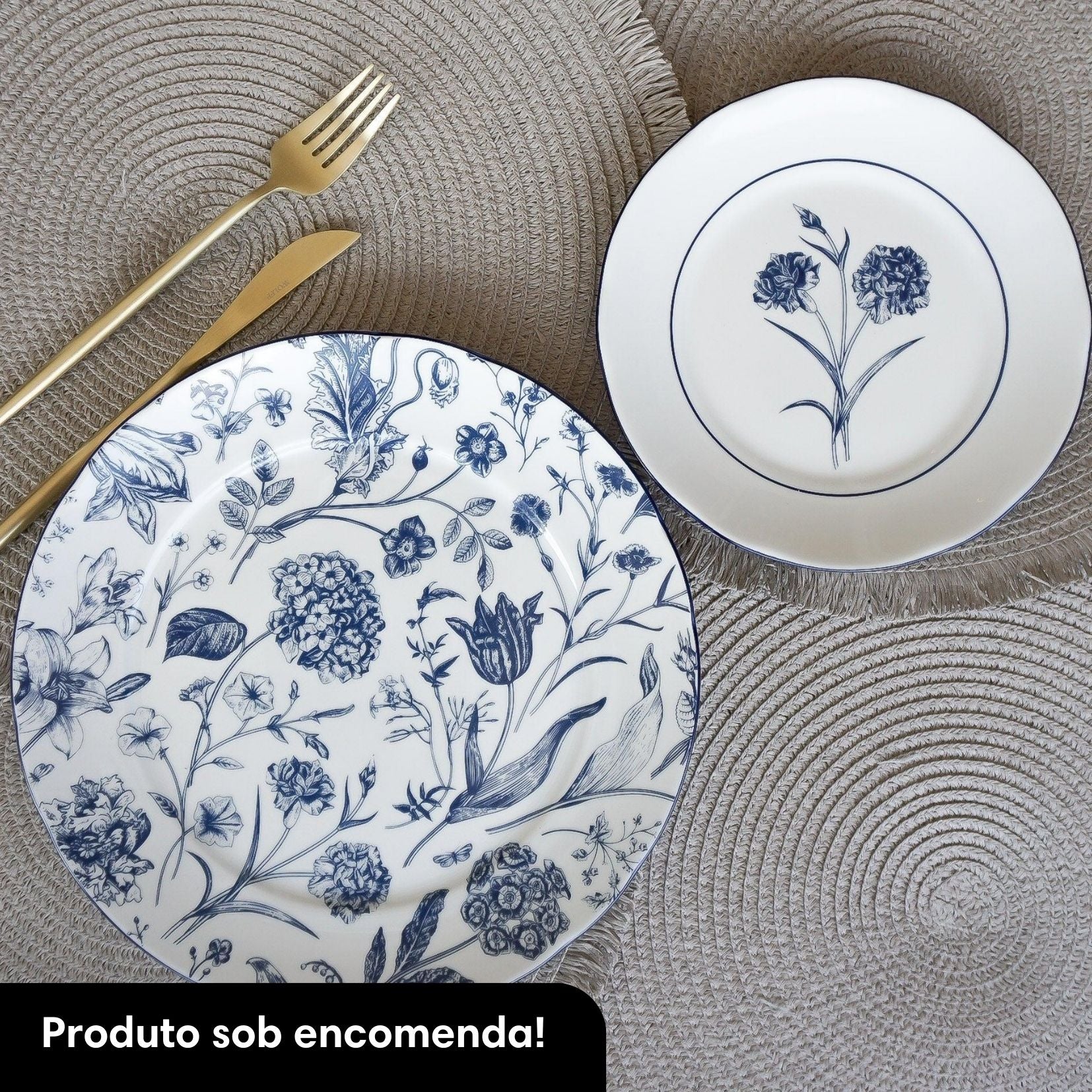 Aparelho de Jantar Jardim Azul Porcelana Artesanal 12 pçs | SOB ENCOMENDA