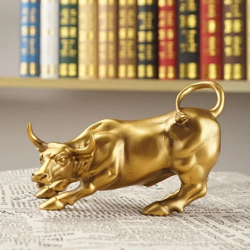 Estátua Touro de Wall Street Dourado Lenogue Decorativa